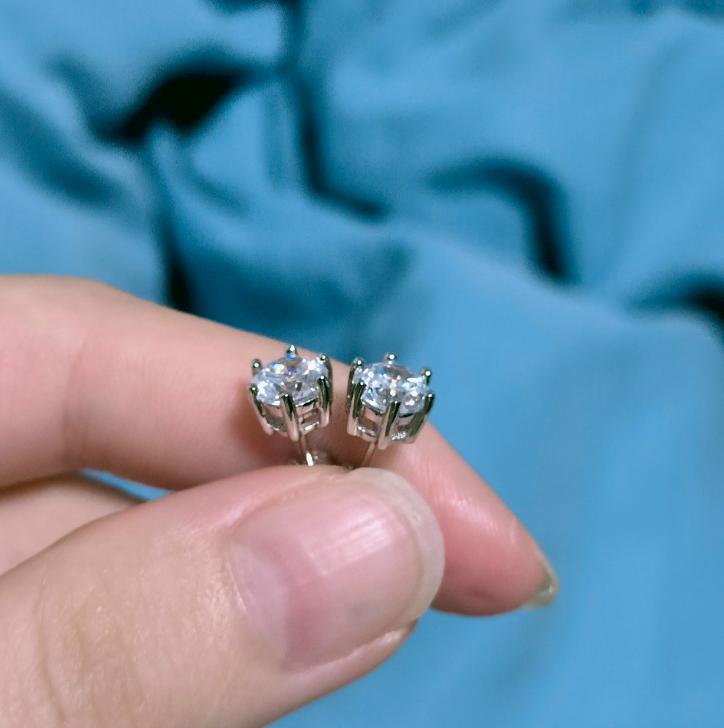close up moissanite drop earrings 6 prong detail sparkle