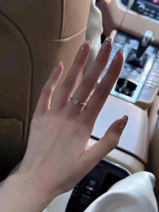 side view 6 prong moissanite solitaire ring setting detail real customer hand