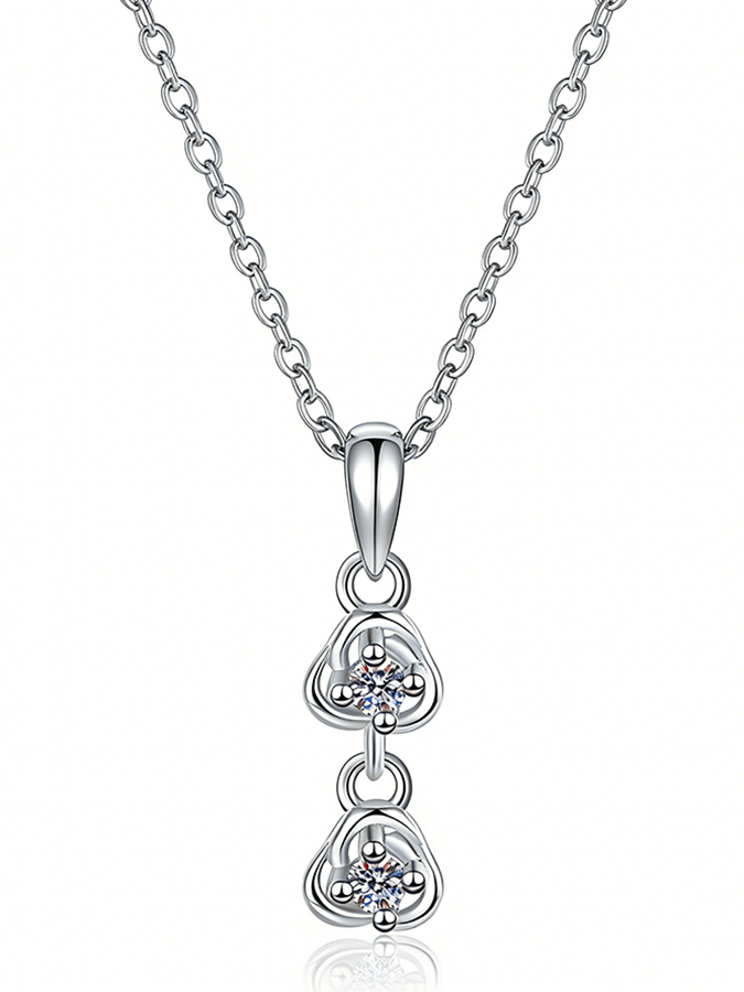 side by side moissanite necklace double 2mm stones minimalist pendant necklace white background product photo