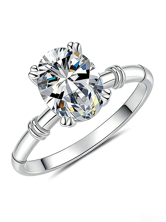 oval moissanite ring 2ct hidden love series 4 prong solitaire 45 degree angle white background product photo