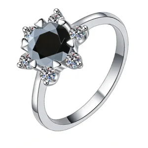 The Promise Moissanite Time & Distance™ Ring, 1CT black moissanite birthstone edition, frontal view on white background.