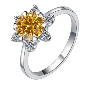 The Promise Moissanite Time & Distance™ Ring, 1CT champagne moissanite birthstone edition, frontal view on white background.