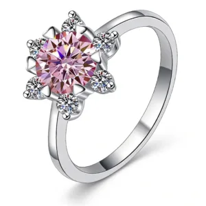 The Promise Moissanite Time & Distance™ Ring, 1CT pink moissanite birthstone edition, frontal view on white background.