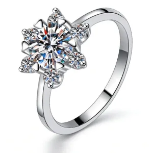 The Promise Moissanite Time & Distance™ Ring, 1CT classic white moissanite birthstone edition, frontal view on white background.