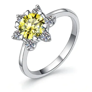 The Promise Moissanite Time & Distance™ Ring, 1CT yellow moissanite birthstone edition, frontal view on white background.