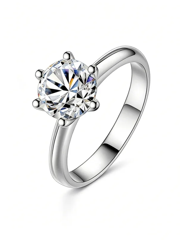 Promise Series six-prong moissanite solitaire ring on a plain white background