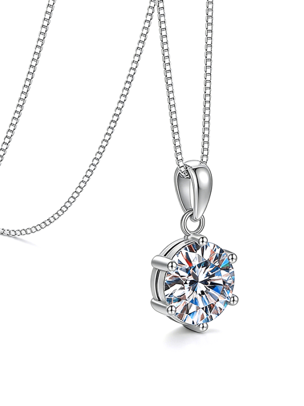 First Love™ Solitaire Necklace by The Promise Moissanite, featuring a secure 6-prong setting and premium box chain, Promise Series.