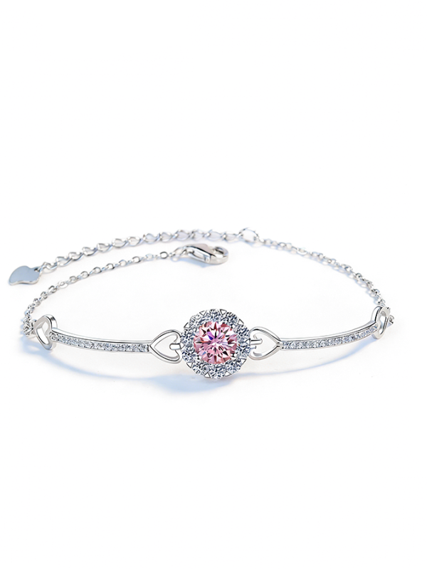 Classic white background shot of the Time & Distance™ moissanite bracelet, pink, ready for customization.
